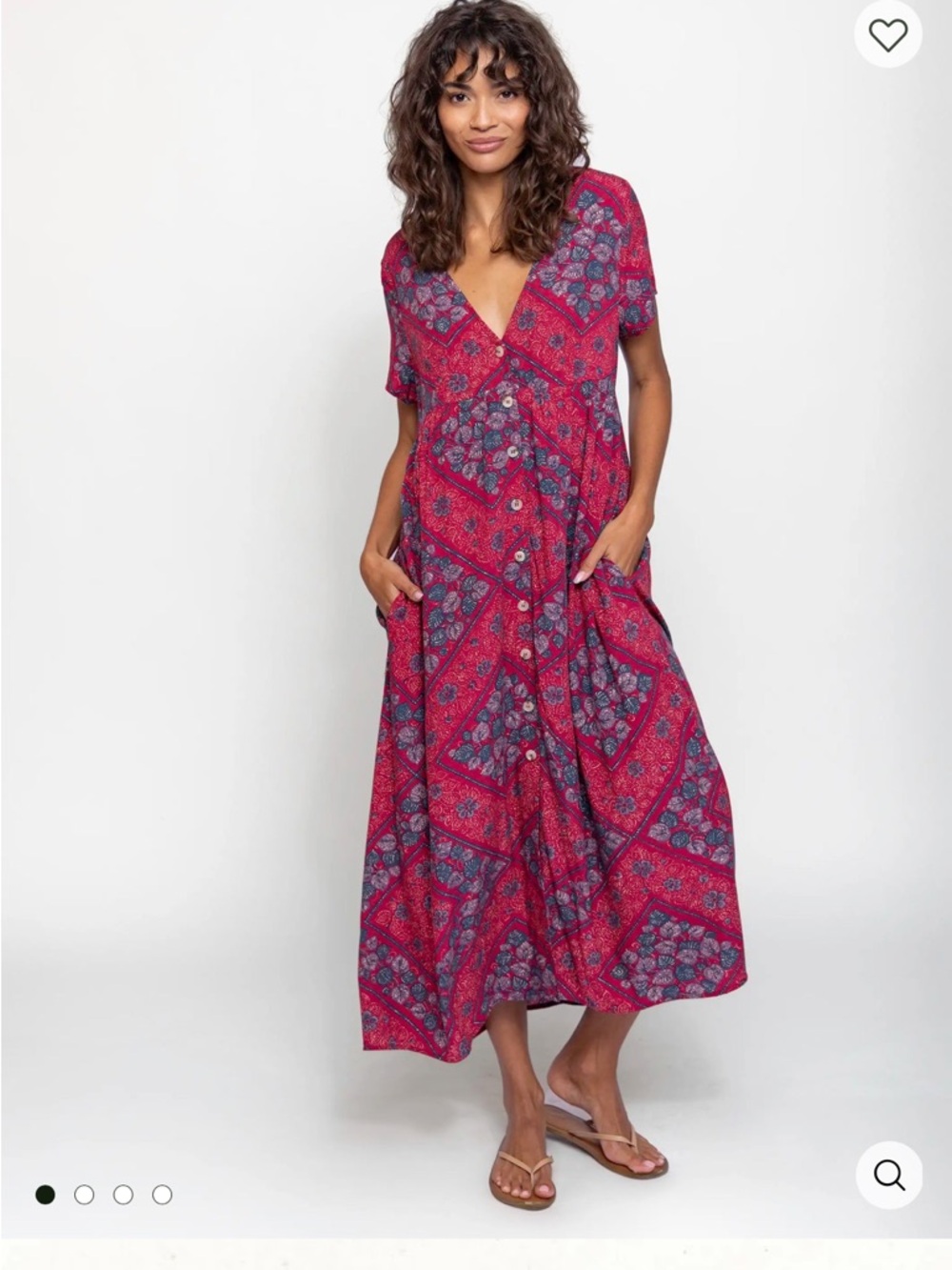 NATURAL LIFE Avery Midi Dress  Red Batik Bandana V-Neck Maxi Boho Flowy L & XL